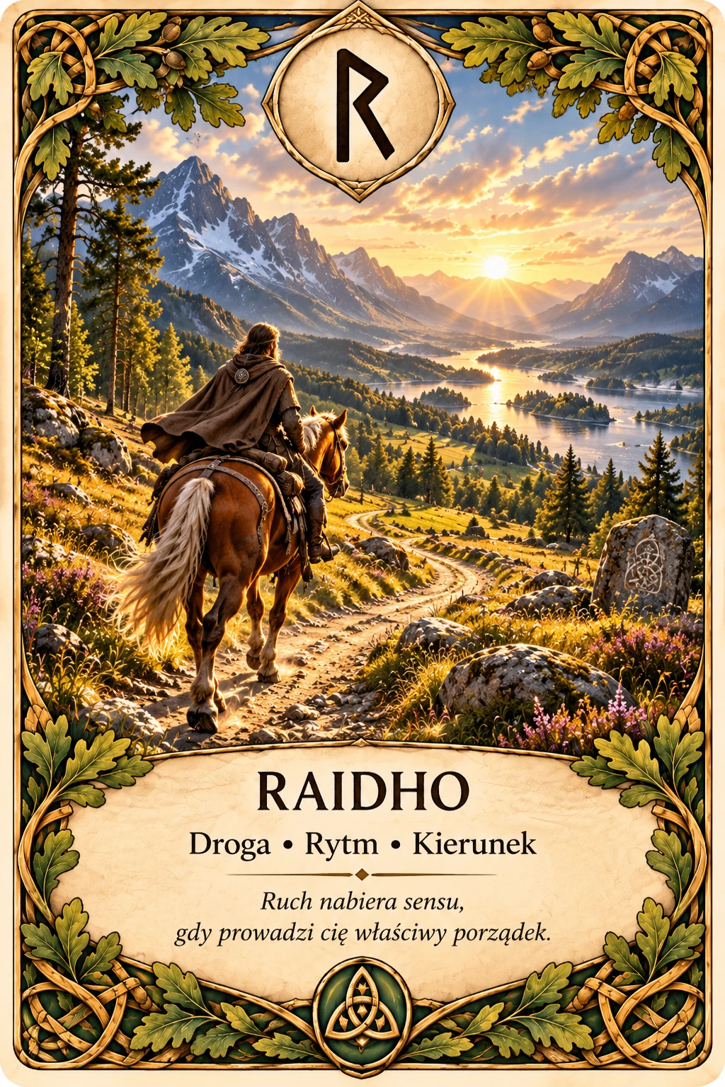 Runa Raidho (ᚱ) — droga, rytm, kierunek