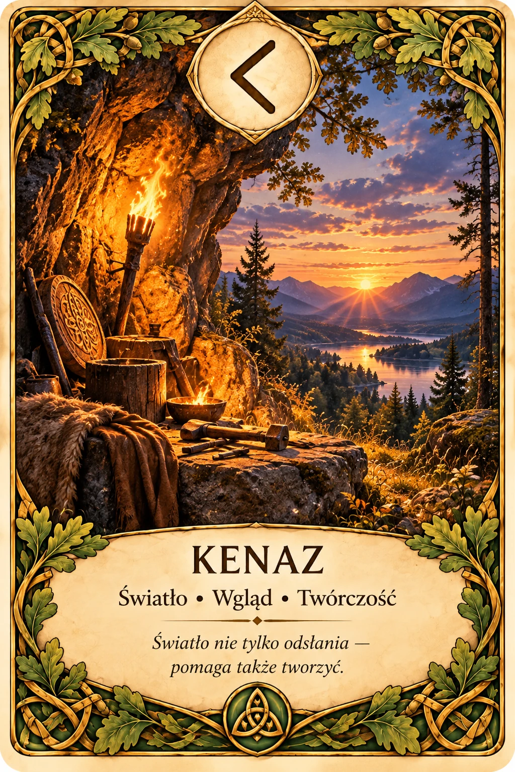 Runa Kenaz (ᚲ) — światło rozumienia, rzemiosło, nauka
