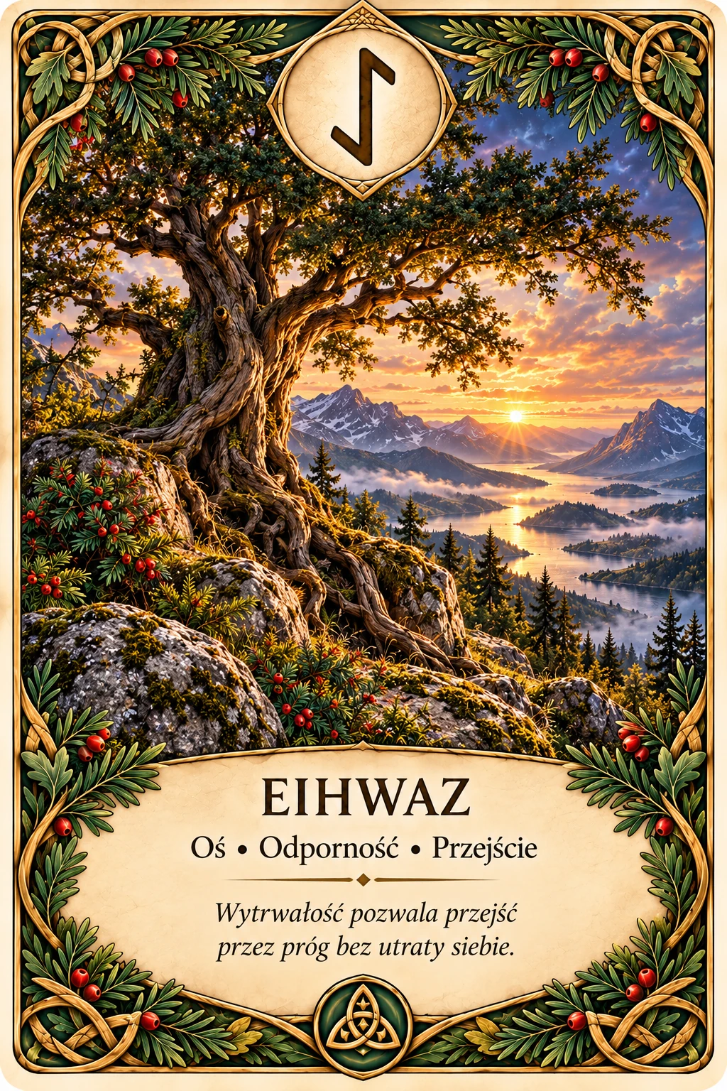 Runa Eihwaz (ᛇ) — trwałość, przemiana, oś czasu